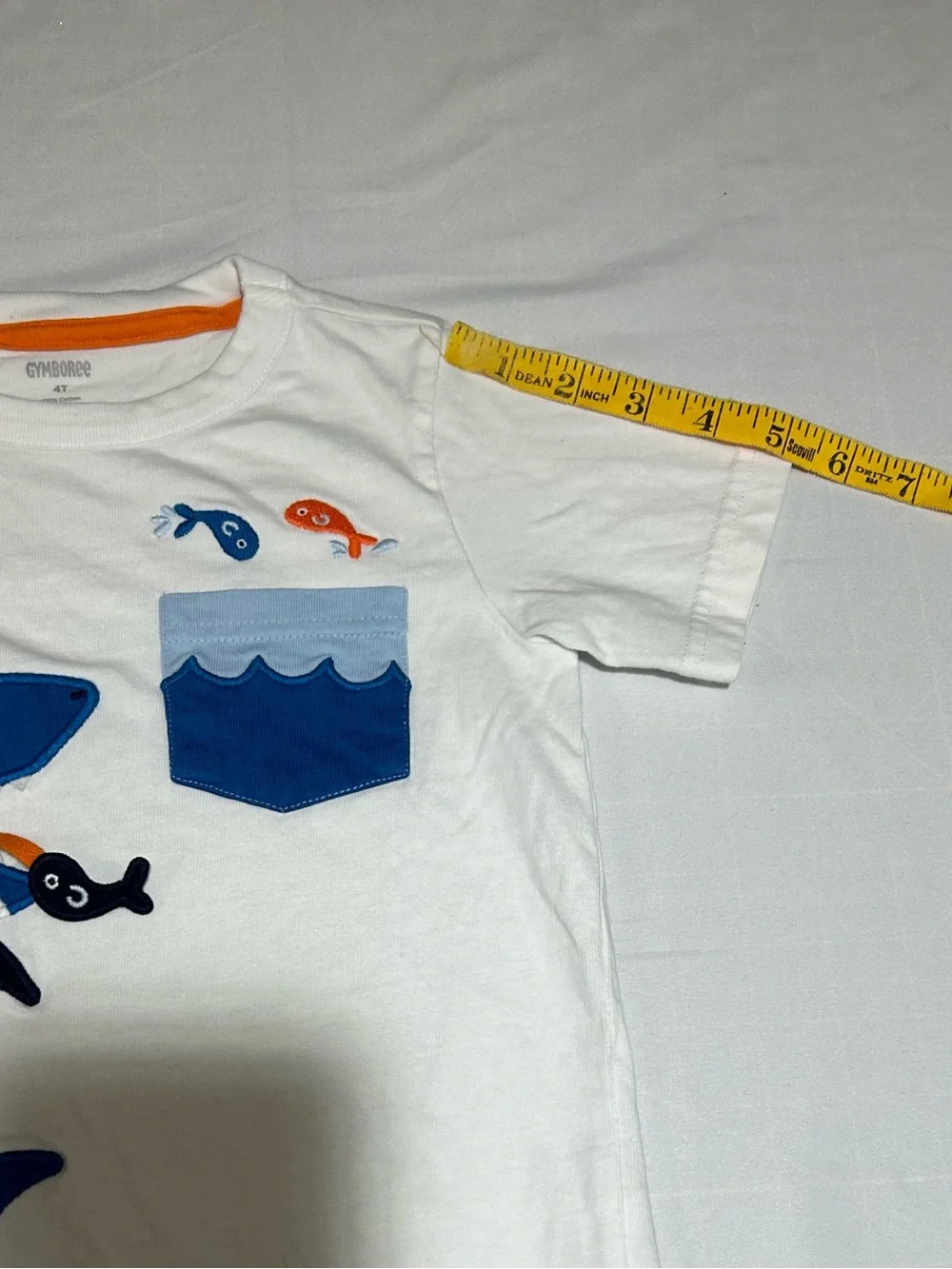 Gymboree Boys 4T White Shark Fish Short Sleeve T-shirt Pocket Classic Beach